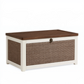 Coffre de rangement 100 x 50 x 50 cm en bois blanc et tressage marron avec couvercle rabattable