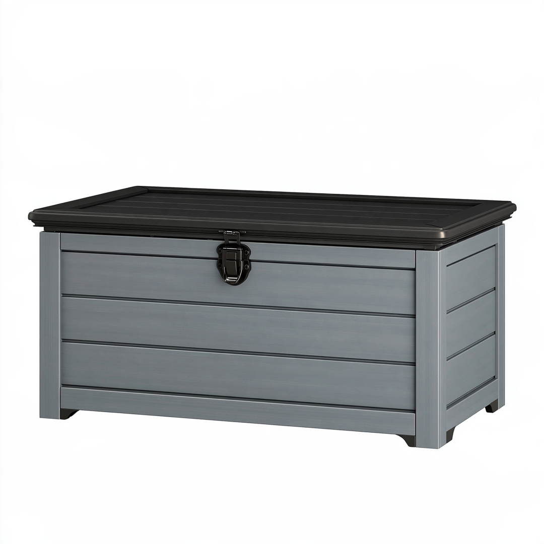 Coffre de rangement 120 x 60 x 64 cm en résine gris anthracite pour extérieur avec couvercle à loquet