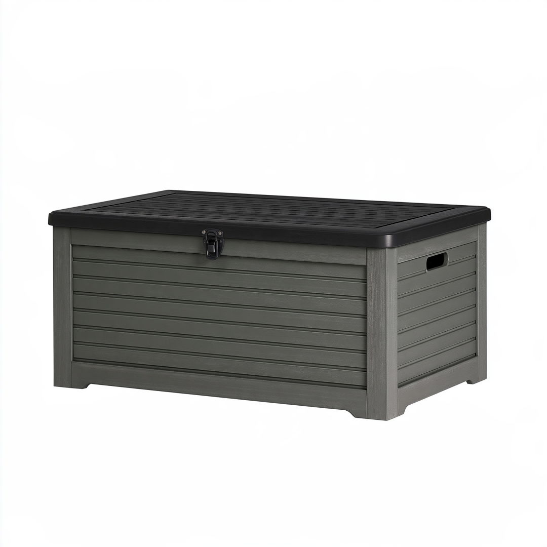 Coffre de rangement extérieur 151 x 72 x 69 cm en résine gris anthracite avec couvercle