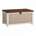 Coffre de rangement 90 x 45 x 45 cm en bois brun ivoire avec panneau tressé style rustique