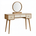 Coiffeuse 120 x 45 x 140 cm en panneaux effet bois chêne clair et blanc avec miroir style rétro