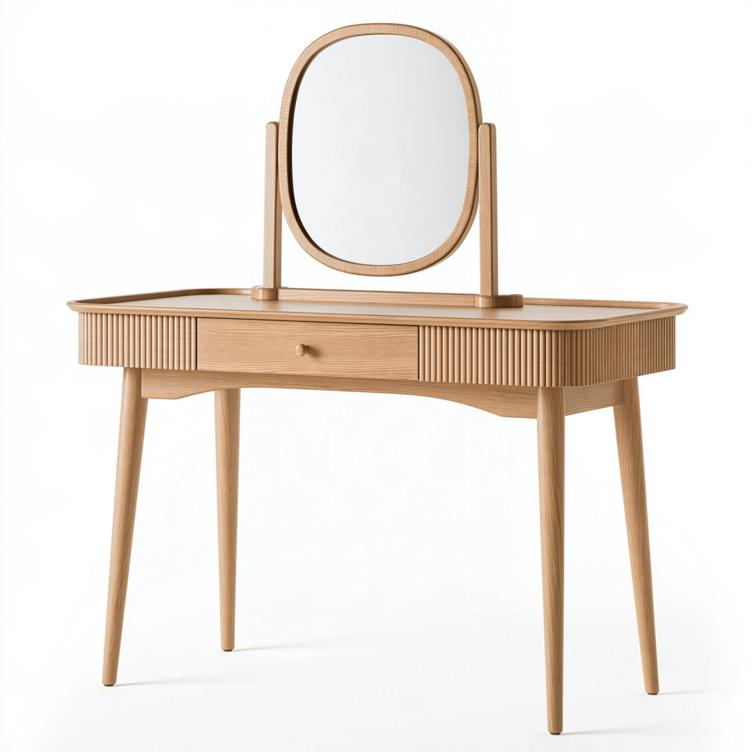 Coiffeuse 100 x 45 x 140 cm en bois naturel avec miroir et tiroir style scandinave