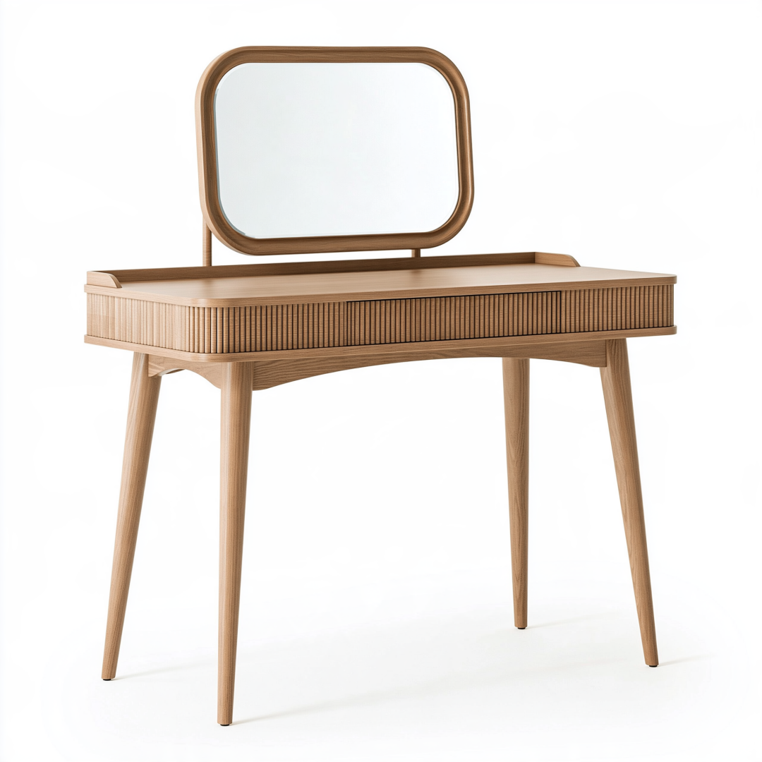 Coiffeuse 100 x 45 x 135 cm en bois marron avec miroir et tiroir style scandinave