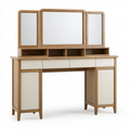 Coiffeuse 120 x 50 x 150 cm en bois beige avec miroir triptyque et rangements