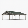 Abri voiture 600 x 300 x 300 cm en bois gris avec toit métallique vert