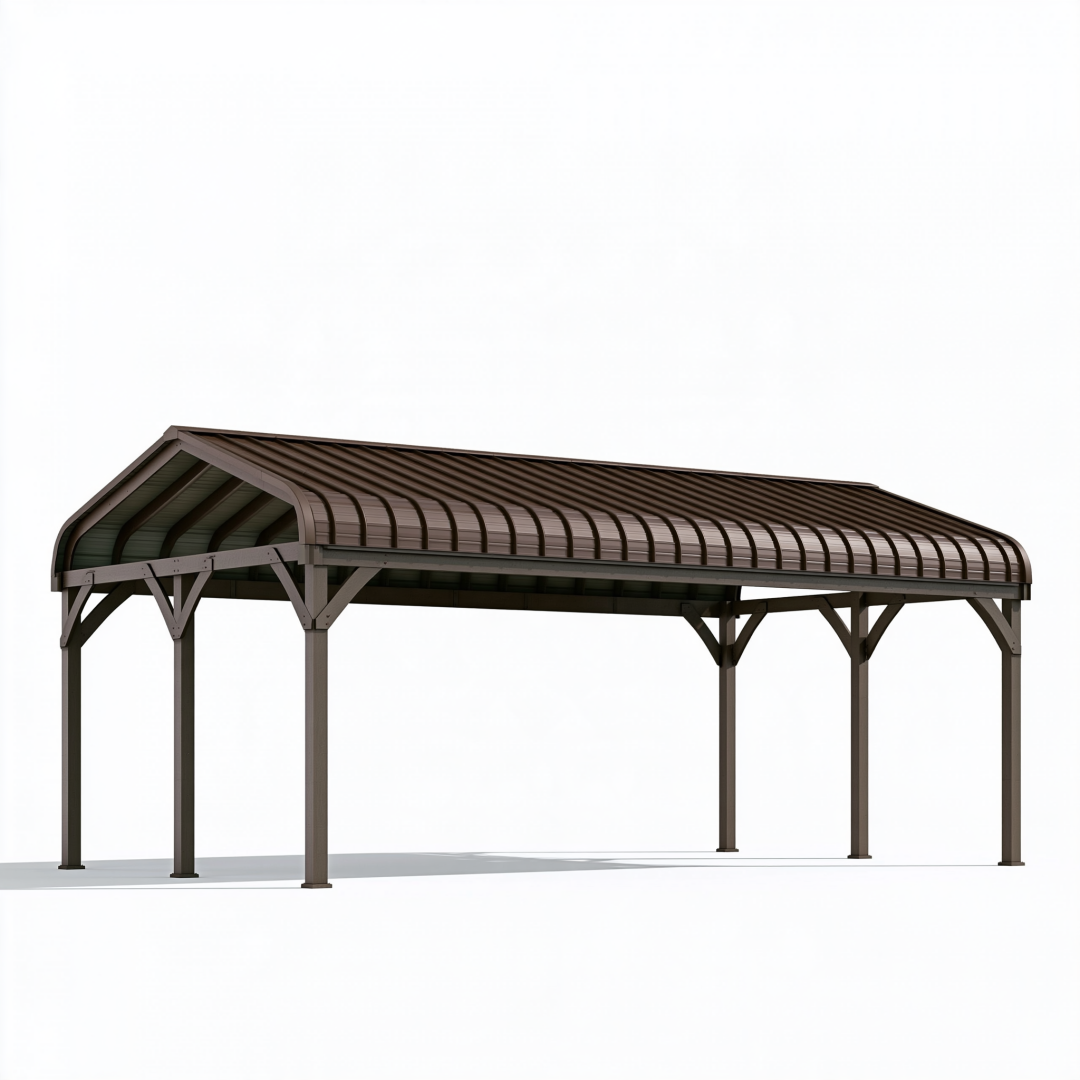 Abri voiture 600 x 300 x 270 cm en métal marron toit cintré extérieur