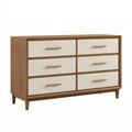 Commode 150 x 45 x 90 cm en panneaux effet bois noyer et beige à 6 tiroirs style moderne
