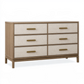 Commode 150 x 45 x 85 cm en bois beige et marron à 6 tiroirs style contemporain