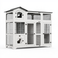 Enclos pour chats 180 x 90 x 180 cm en bois blanc et grille métallique à deux niveaux