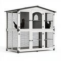 Enclos pour chats 180 x 90 x 180 cm en bois blanc et grillage métallique extérieur à toit