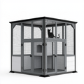 Enclos extérieur pour chat 180 x 180 x 180 cm en bois et métal gris avec grillage et portes