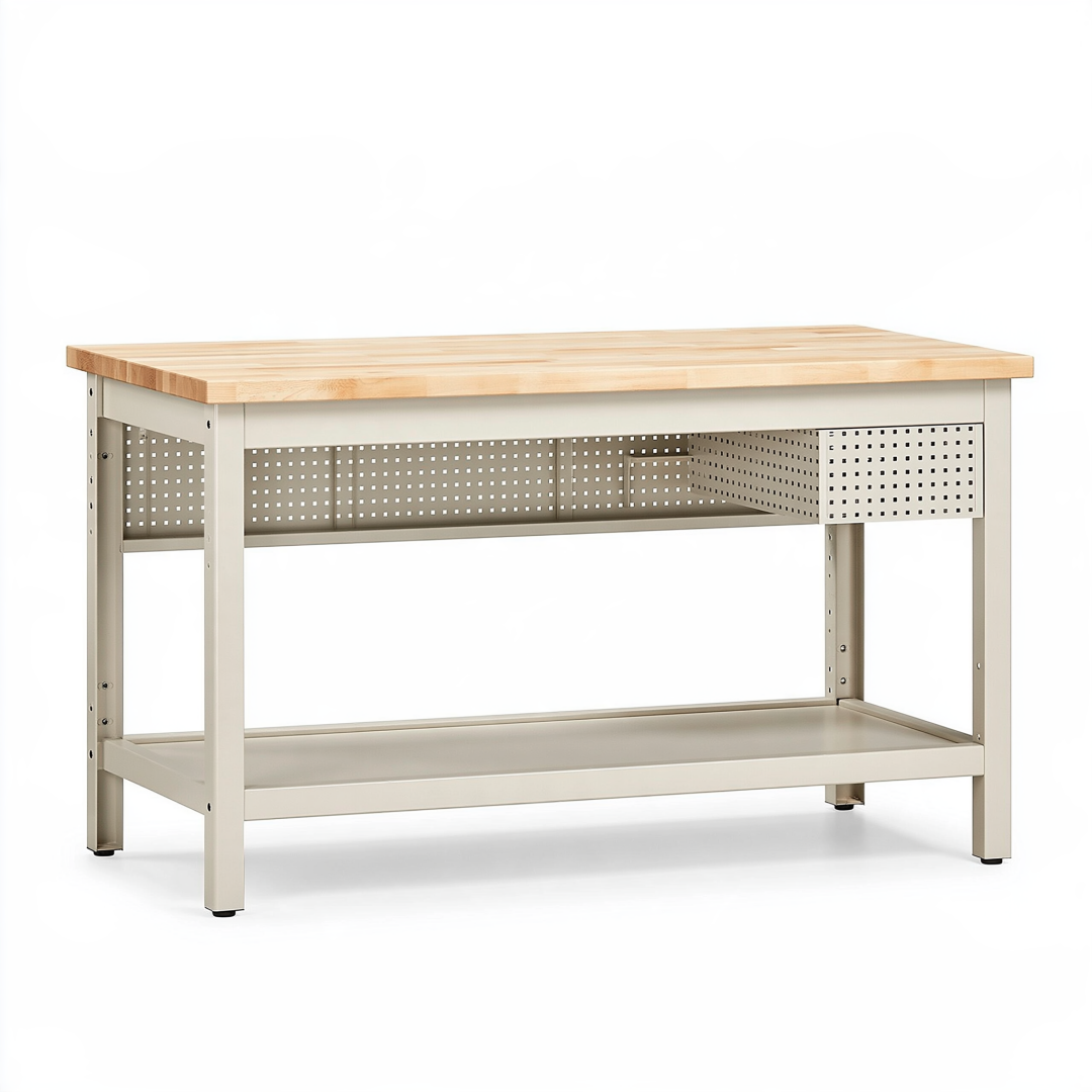 Établi de cuisine 120 x 60 x 90 cm en bois et métal beige avec rangement