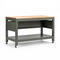 Établi roulant 120 x 60 x 90 cm en acier et bois vert foncé avec tablette de rangement