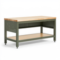Établi 120 x 60 x 90 cm en métal vert et bois naturel avec étagère de rangement