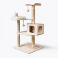 Arbre à chat 60 x 60 x 150 cm beige et bois - sisal et peluche avec niche et plateformes